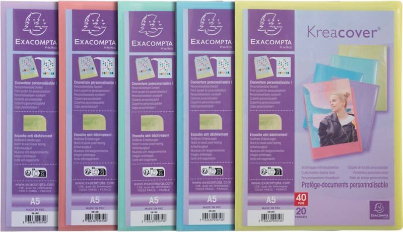 Exacompta Kreacover Pastel Showalbum 20 insteektassen A5 Kleurenassortiment Pak van 10