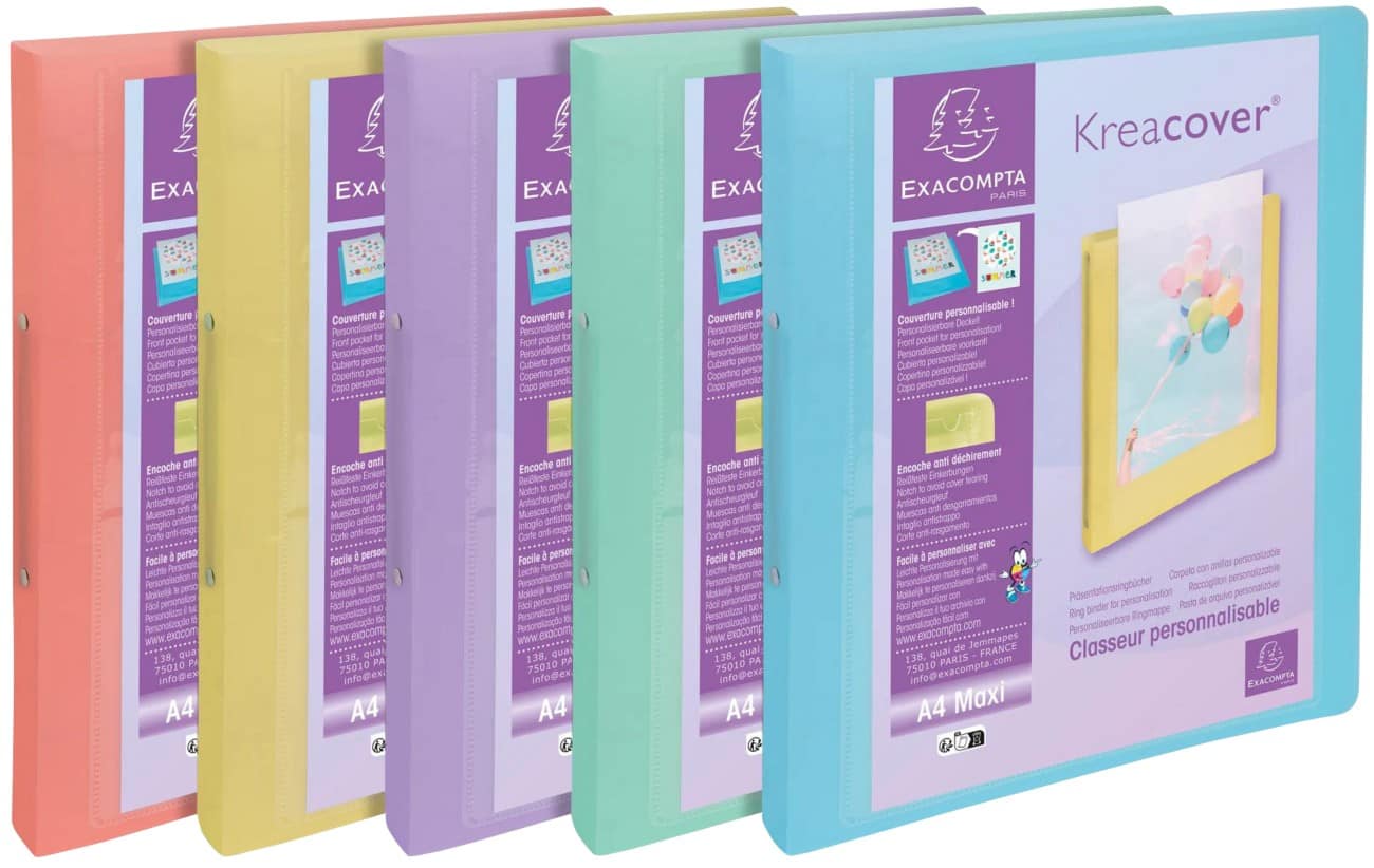 Exacompta Kreacover Pastel 30 mm Ringband PP (Polypropeen) A4+ 2 Ringen Assortiment 54779E 15 Stuks