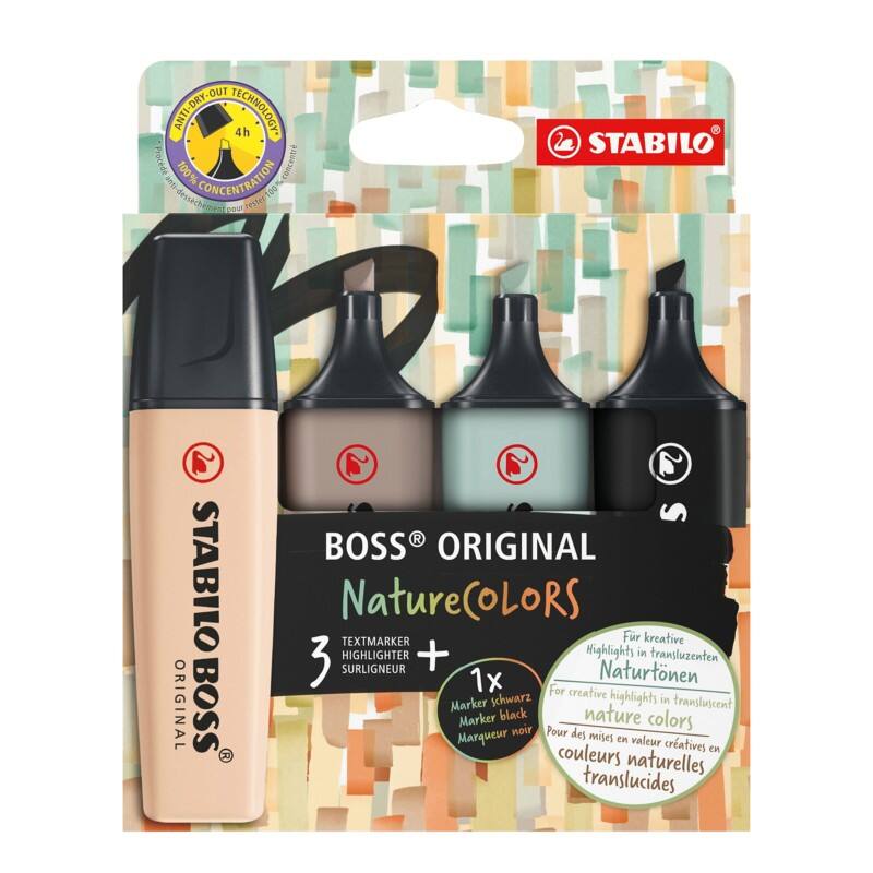 STABILO BOSS ORIGINAL Marker Multikleur Breed Beitelpunt - 5 mm 4 Stuks