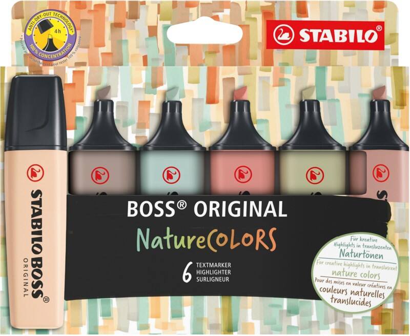 STABILO BOSS ORIGINAL NatureCOLORS Tekstmarker Kleurenassortiment Breed Beitelpunt 2 - 5 mm 6 Stuks