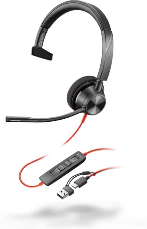 HP Poly Blackwire 3310 Headset Hoofd Noise-cancelling microfoon Met microfoon Mono Zwart