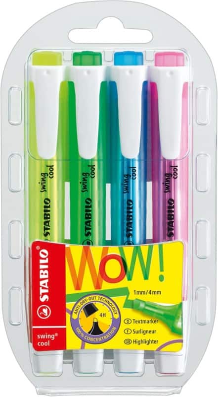 STABILO Swing Cool 275/4 Tekstmarker Kleurenassortiment Breed Beitelpunt - 4 Stuks