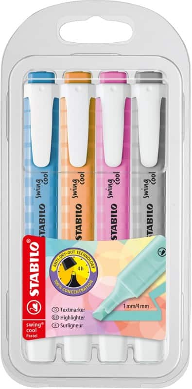 STABILO Swing Cool 275/4-08-2 Tekstmarker Kleurenassortiment Breed Beitelpunt - 4 Stuks
