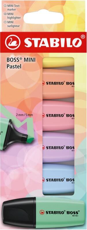 STABILO BOSS MINI 07/6-2-01 Tekstmarker Kleurenassortiment Breed Beitelpunt - 5 mm 6 Stuks