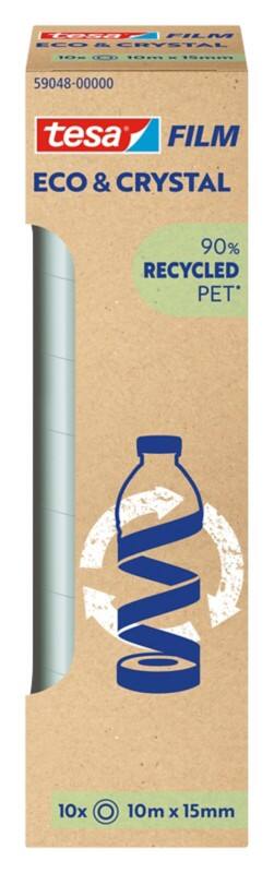 tesa Plakband tesafilm eco & crystal 59048 Transparant 15 mm (B) x 10 m (L) Kleine kern 64% Gerecycled 10 Stuks