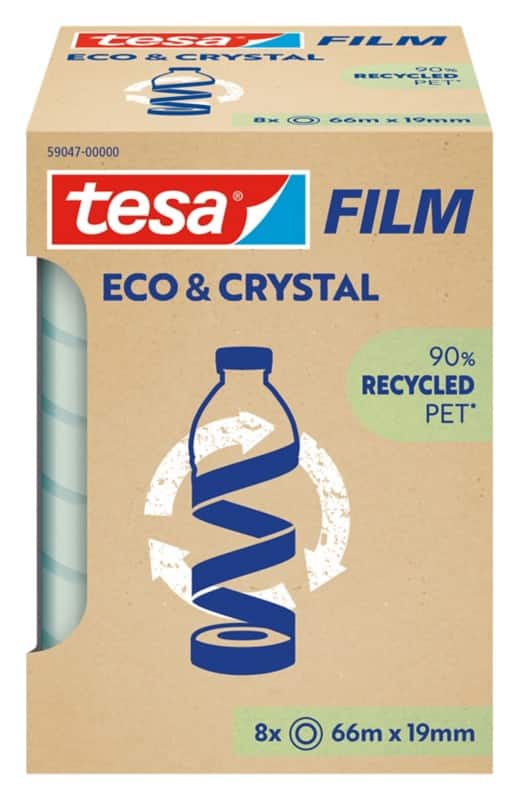 tesa Plakband tesafilm eco & crystal 59044 Transparant 19 mm (B) x 66 m (L) PET-folie (Polyethyleentereftalaat) 64% Gerecycled 8 Stuks