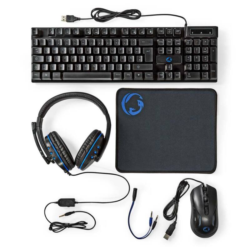 Nedis Gaming-starterkit Bedraad QWERTZ (DE) Zwart GCK51110BKDE