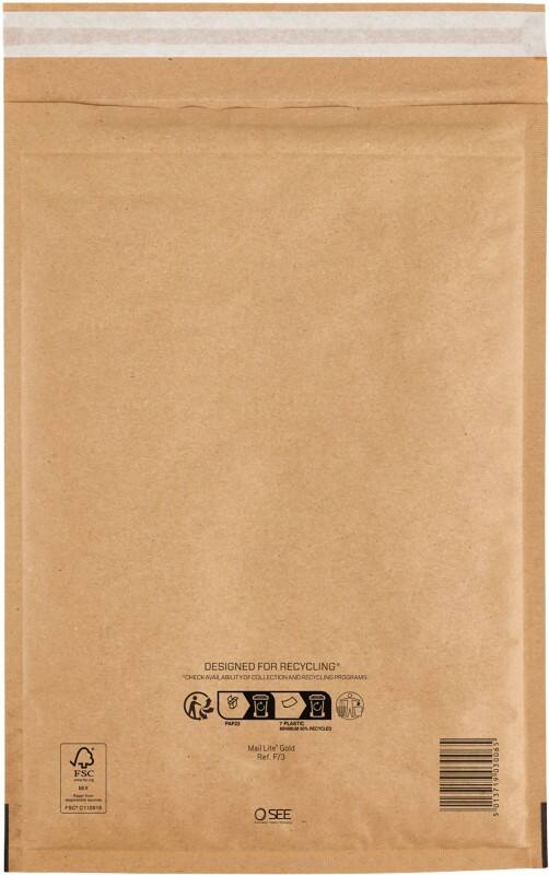 Mail Lite Gevoerde enveloppen F/3 Goud Zonder venster Kleefstrip 100 Stuks