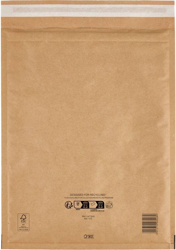 Mail Lite Gevoerde enveloppen H/5 Goud Zonder venster Kleefstrip 100 Stuks