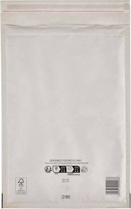 Mail Lite Gevoerde enveloppen F/3 Wit Zonder venster Kleefstrip 100 Stuks