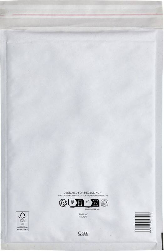 Mail Lite Gevoerde enveloppen G/4 Wit Zonder venster Kleefstrip 100 Stuks