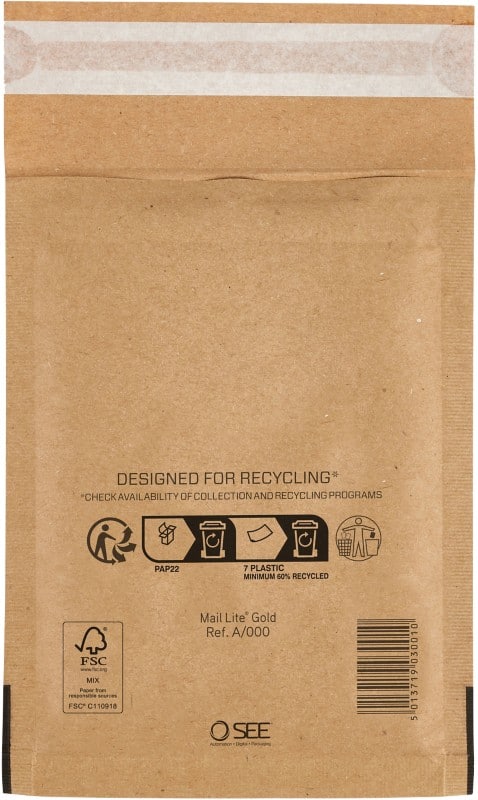 Mail Lite Gevoerde enveloppen A/000 Goud Zonder venster Kleefstrip 200 Stuks