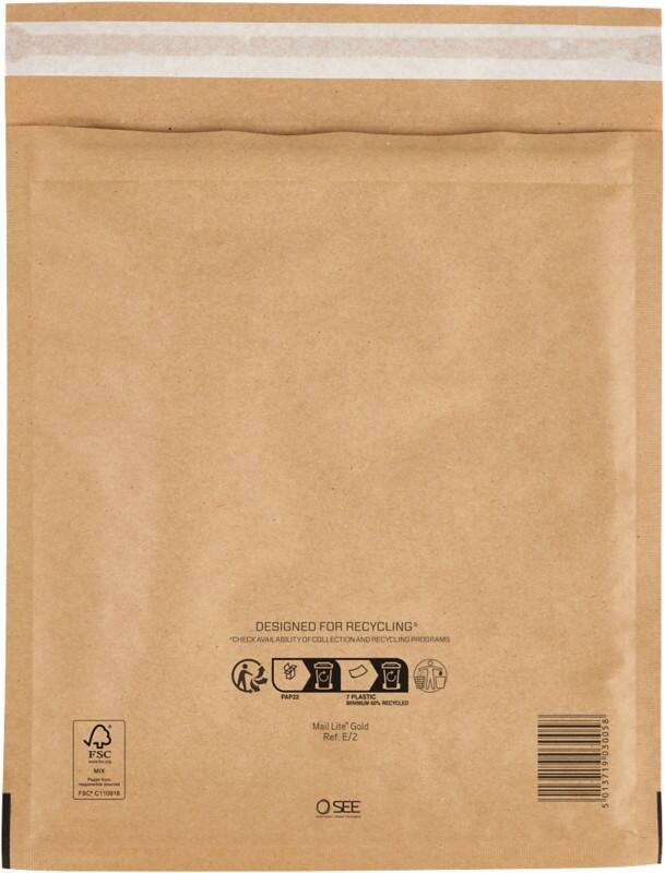Mail Lite Gevoerde enveloppen E/2 Goud Zonder venster Kleefstrip 200 Stuks