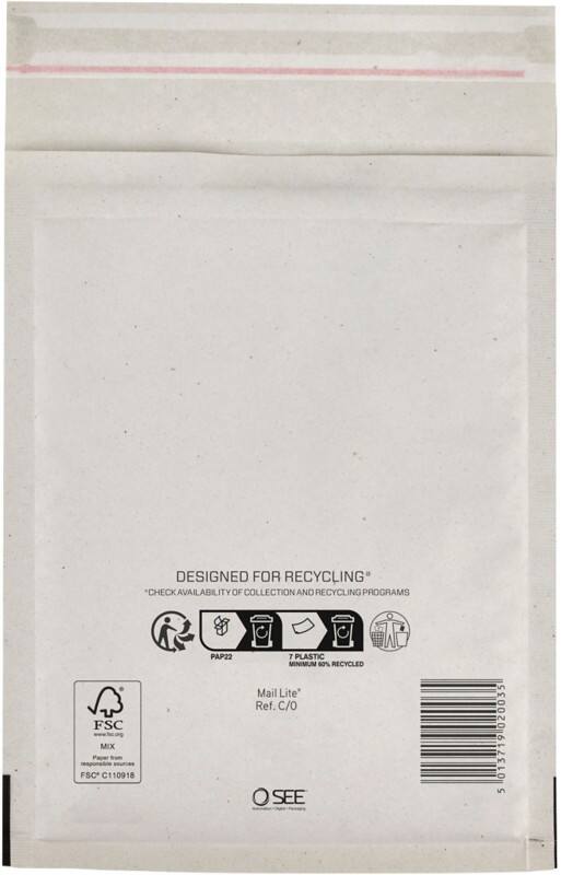 Mail Lite Gevoerde enveloppen C/0 Wit Zonder venster Kleefstrip 200 Stuks