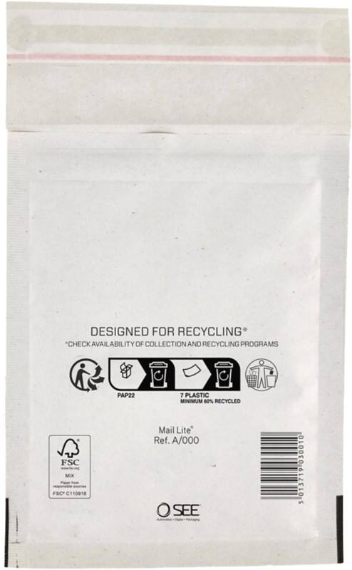 Mail Lite Gevoerde enveloppen A/000 Wit Zonder venster Kleefstrip 200 Stuks