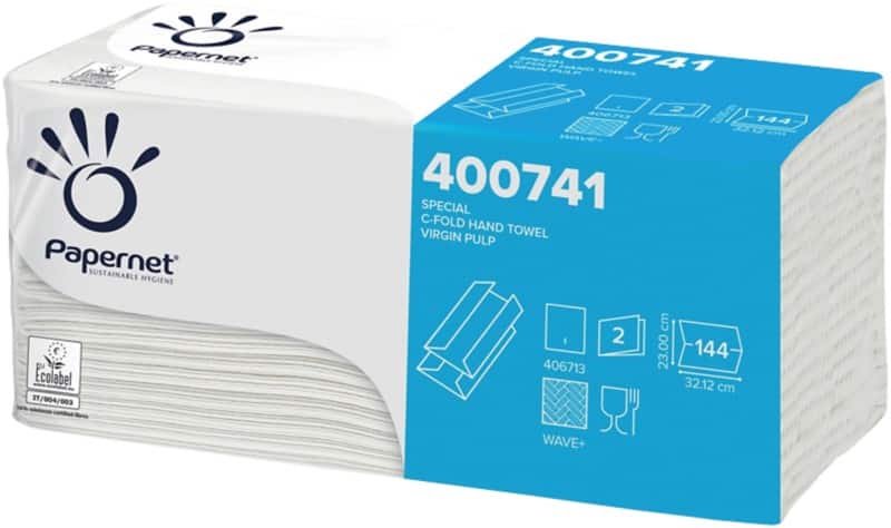 Papernet Handdoek C-vouw Wit 2-laags 400741 20 Stuks à 144 Vellen