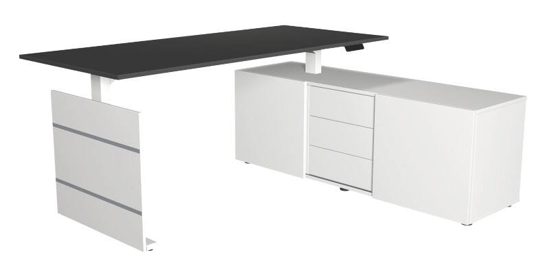 Kerkmann Move 3 Zit-sta-bureau Vrije vorm Antraciet T-Voet 3 Lades 1,800 (B) x 800 (D) x 1.200 (H) mm Hout