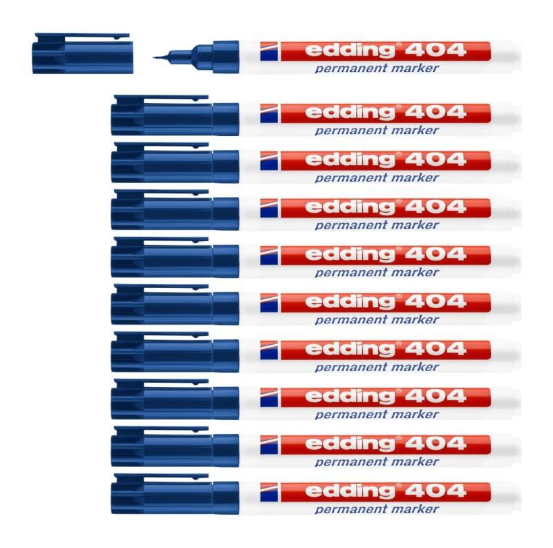 edding 404 Permanentmarker Extra fijn Ronde punt 0,75 mm Blauw Waterbestendig 8 + 2 gratis