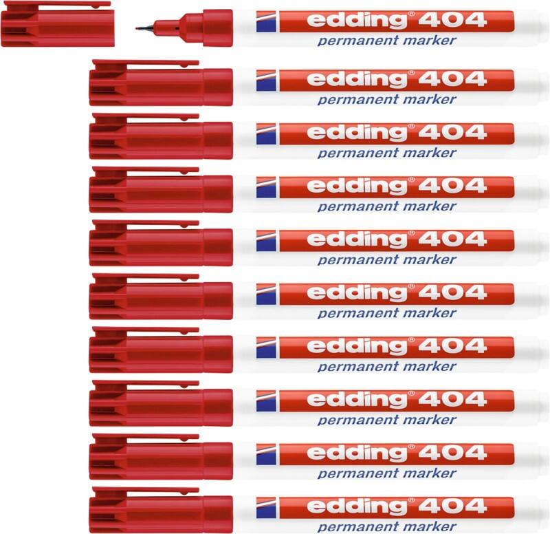 edding 404 Permanentmarker Extra fijn Ronde punt 0,75 mm Rood Waterbestendig 8 + 2 gratis