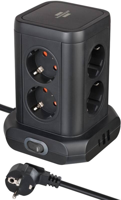 brennenstuhl Tower Stekkerdoos 8 Stopcontacten 2 x USB-A & 1x USB-C Power Delivery 2 m Zwart