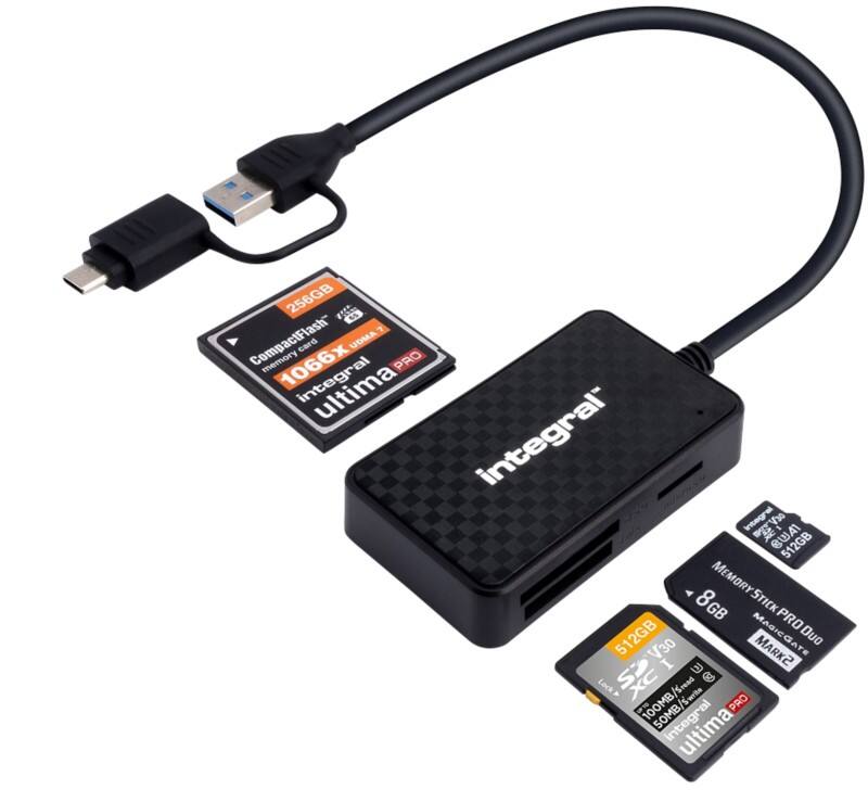 Integral Kaartlezer USB-A Male USB-C Male 0,3 m Zwart