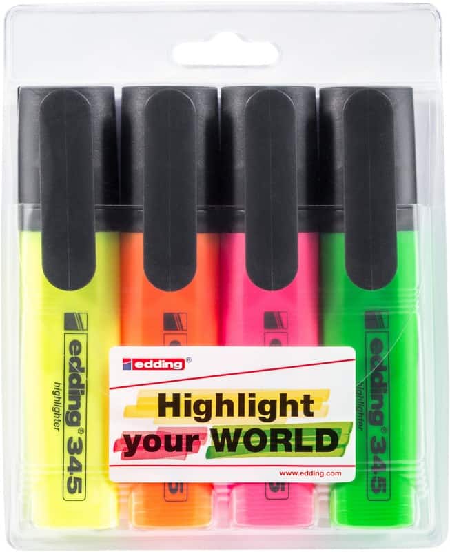 edding 345 Tekstmarker Kleurenassortiment 2-5 mm Viltpunt Navulbaar 4 stuks
