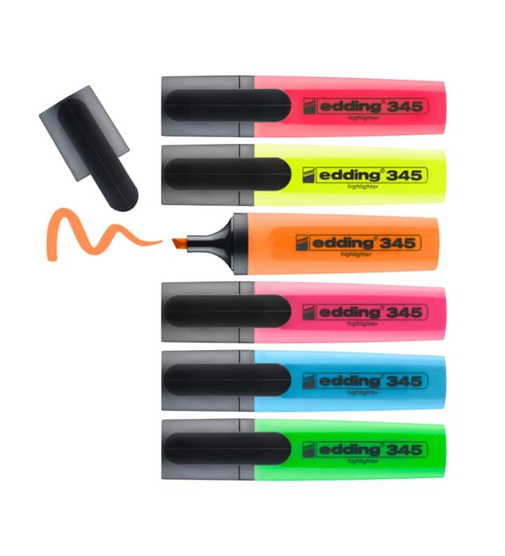 edding 345 Tekstmarker Kleurenassortiment Breed Beitelpunt 2 - 5 mm Navulbaar 6 Stuks