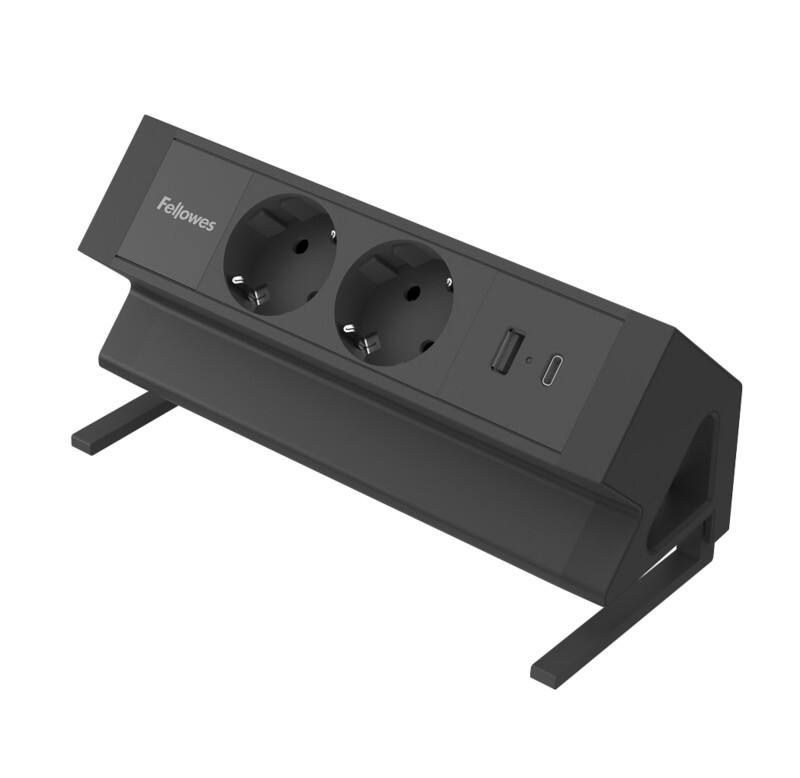 Fellowes Stekkerdoos voor bureau USB-A & USB-C 2-way 2 m Zwart