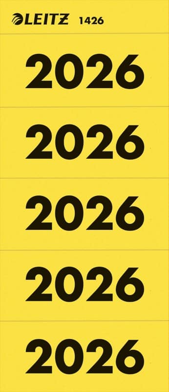 Leitz Jaartal Etiketten 1426 Klevend 2026 Geel 6 x 2,55 cm 100 Stuks