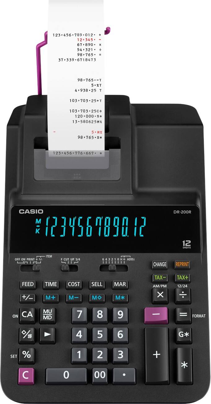 Casio Printrekenmachine Cijferige display Zwart AC DR-200R