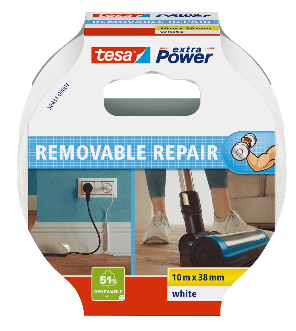 tesa extra Power Ducttape Wit Removable Repair 10 m x 38 mm