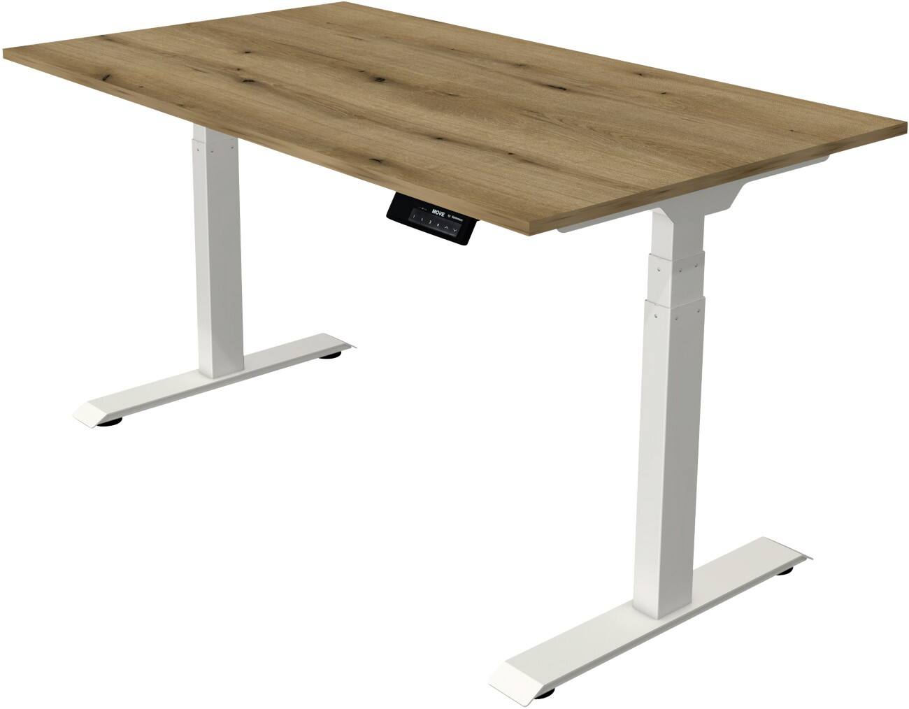 Kerkmann Elektrisch hoogteverstelbaar Zit-sta-bureau Rechthoekig T-voet 1,400(B) x 800 (D) x 1,270 (H) mm Melamine, Spaanplaat, Staal