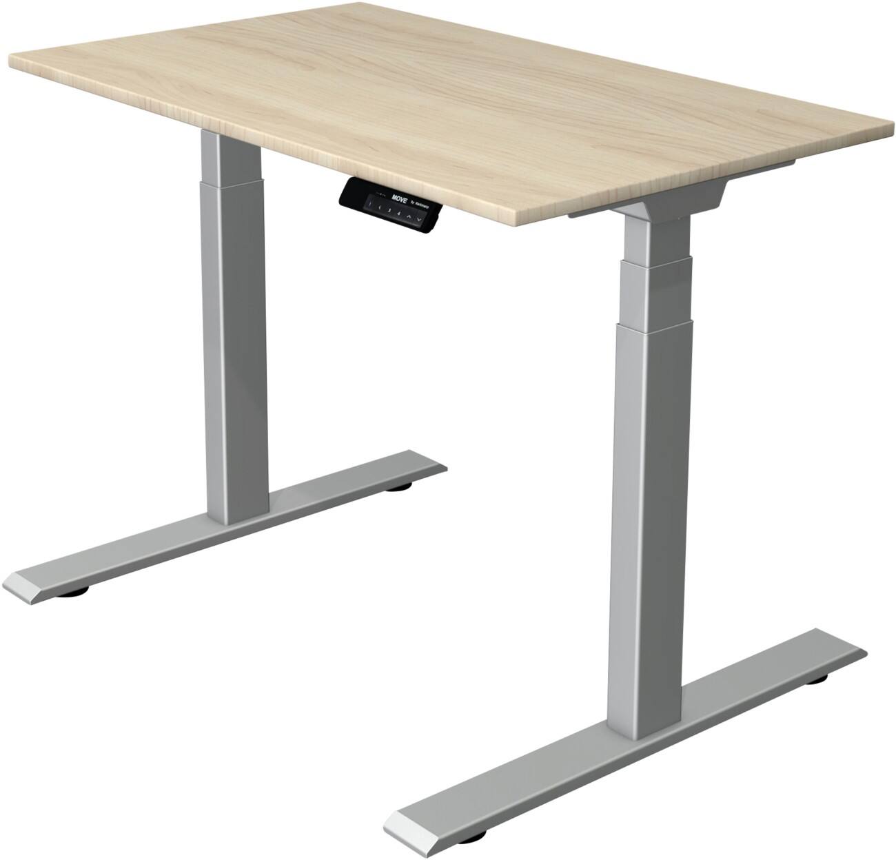 Kerkmann Elektrisch hoogteverstelbaar Zit-sta-bureau Rechthoekig T-voet 1,000(B) x 600 (D) x 1,270 (H) mm Melamine, Spaanplaat, Staal