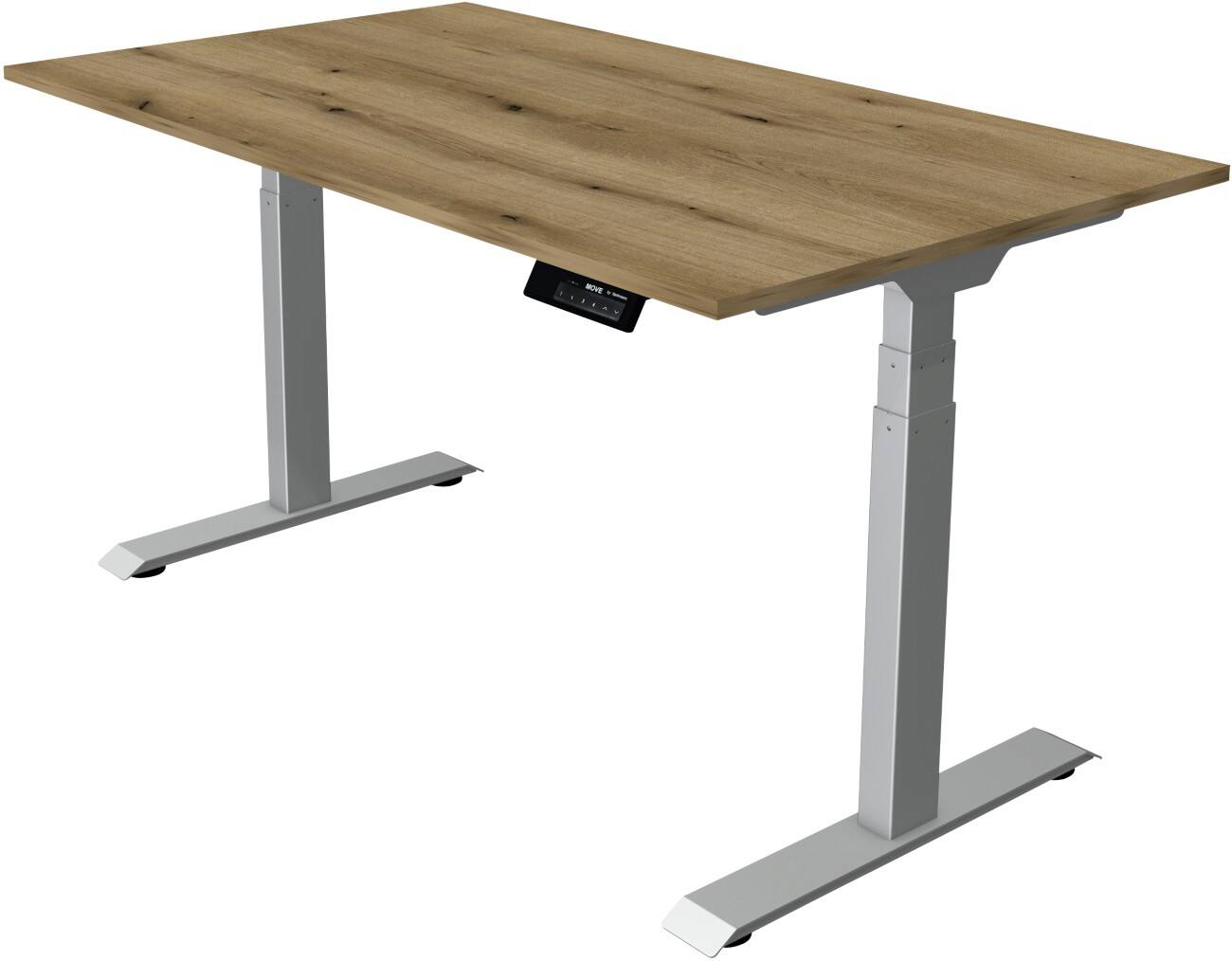Kerkmann Elektrisch hoogteverstelbaar Zit-sta-bureau Rechthoekig T-voet 1,400(B) x 800 (D) x 1,270 (H) mm Melamine, Spaanplaat, Staal
