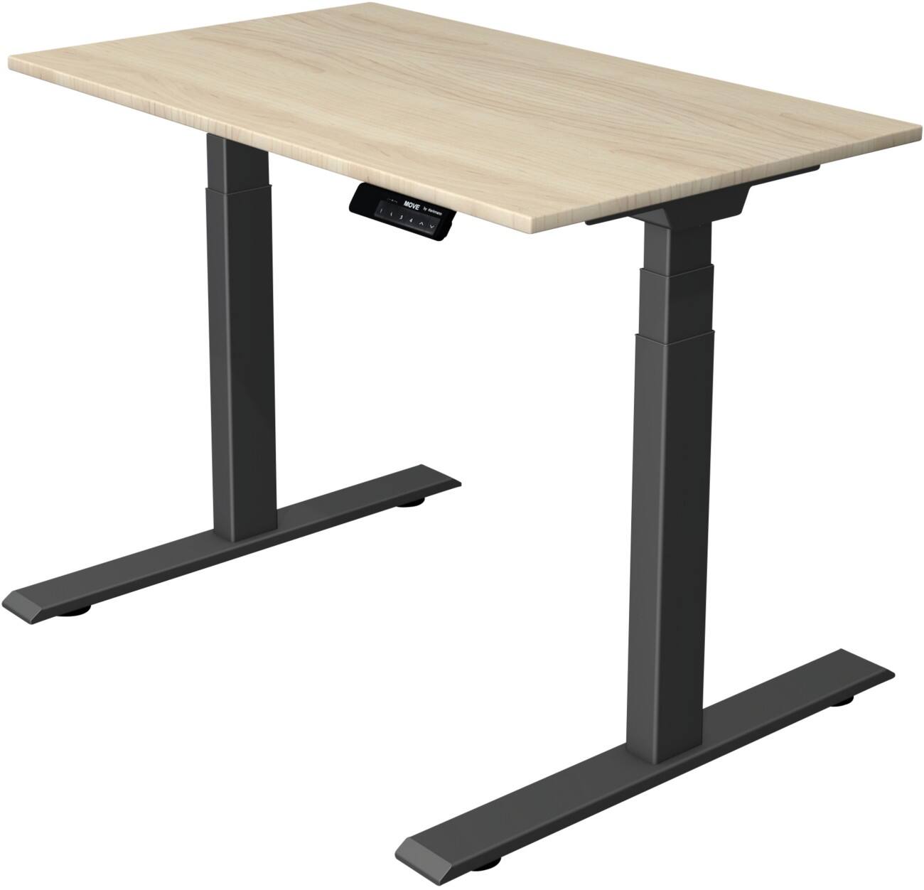 Kerkmann Elektrisch hoogteverstelbaar Zit-sta-bureau Rechthoekig T-voet 1,000(B) x 600 (D) x 1,270 (H) mm Melamine, Spaanplaat, Staal