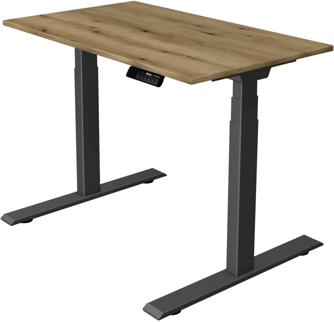 Kerkmann Elektrisch hoogteverstelbaar Zit-sta-bureau Rechthoekig T-voet 1,000(B) x 600 (D) x 1,270 (H) mm Melamine, Spaanplaat, Staal
