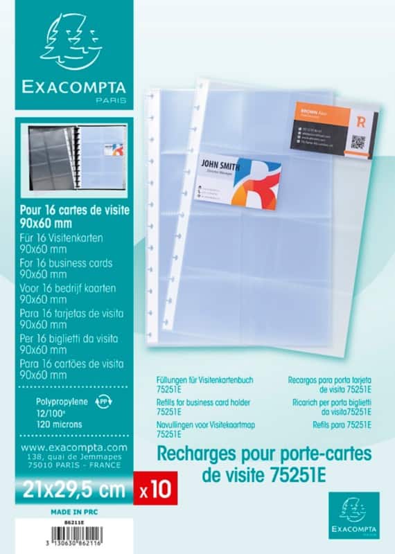 Exacompta Visitekaarthoesjes 86211E Transparant 22 x 5 x 30 cm Pak van 100 stuks