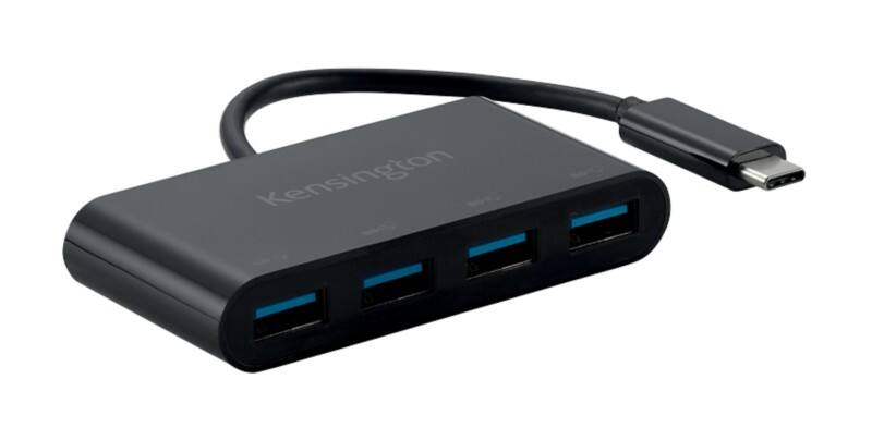 Kensington CH1200 4 x USB-A Female naar 1 x USB-C Male hub K33616WW 10Gbps 4 Poorten Zwart