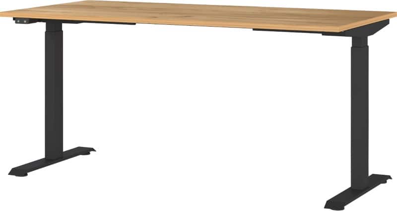 GERMANIA GW-Mailand Hoogteverstelbaar Zit-sta-bureau Bruin Eiken T-Voet 1,600 (B) x 800 (D) x 1,200 (H) mm Spaanplaat, metaal