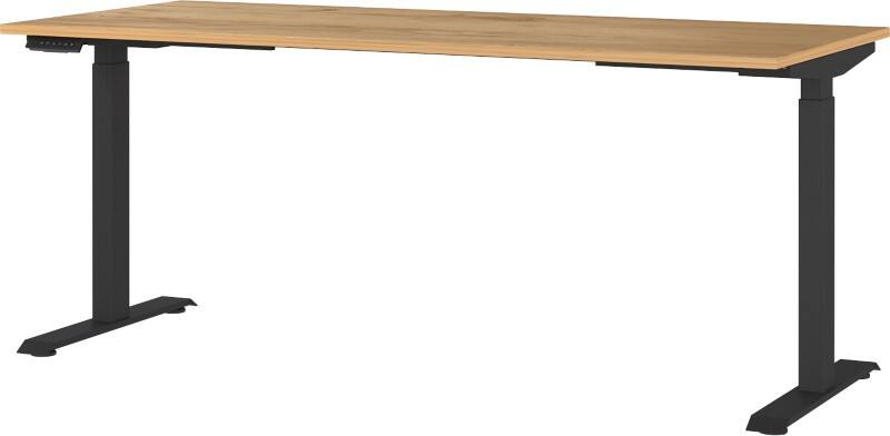 GERMANIA Hoogteverstelbaar Zit-sta-bureau Metaal, spaanplaat Eiken, zwart T-Voet 1,800 x 800 x 1,200 mm