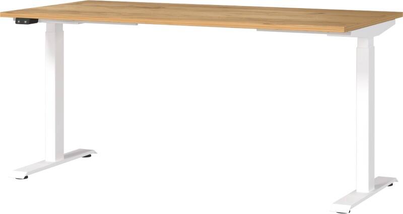 GERMANIA GW-Mailand Hoogteverstelbaar Zit-sta-bureau Bruin Eiken T-Voet 1,600 (B) x 800 (D) x 1,200 (H) mm Spaanplaat, metaal