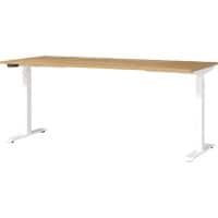 GERMANIA Hoogteverstelbaar Zit-sta-bureau Eiken Metaal, spaanplaat Eiken, wit T-Voet 1,800 x 800 x 1,200 mm