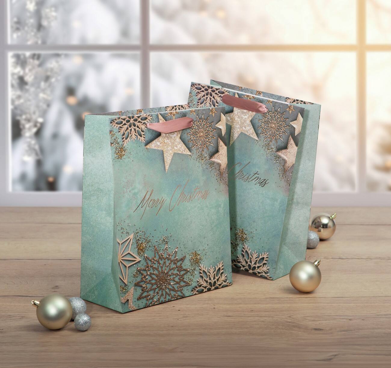 Sigel Large Geschenktas Papier Blauw, Koper 26 x 12 x 33 cm 5 Stuks