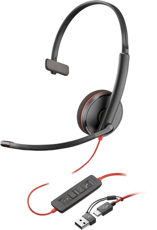 HP poly Blackwire Bedraad Headset Over het hoofd Zonder bluetooth Microfoon Mono 3210 Rood, zwart