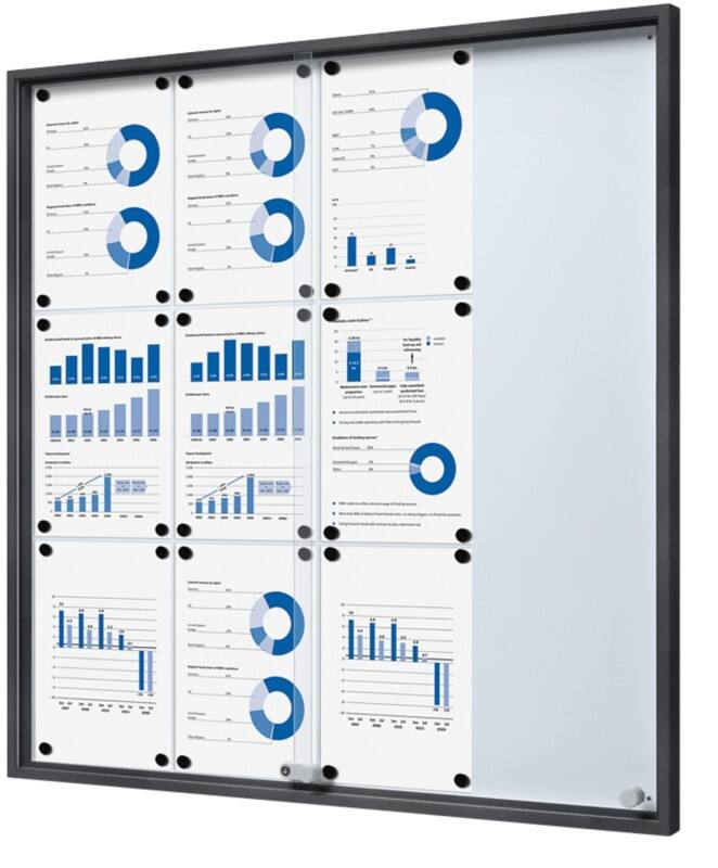 SHOWDOWN Vitrine Magnetisch 12 x A4 Wandmontage Afsluitbaar Binnen 90,6 (B) x 94,8 (H) cm Antraciet