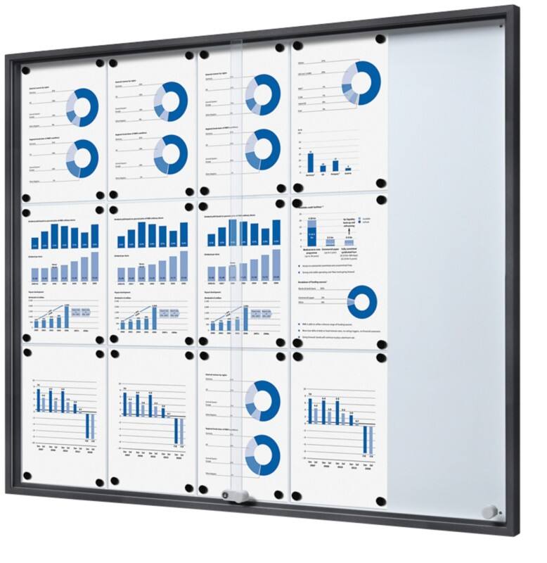SHOWDOWN Vitrine Magnetisch 15 x A4 Wandmontage Afsluitbaar Binnen 112,6 (B) x 94,8 (H) cm Antraciet