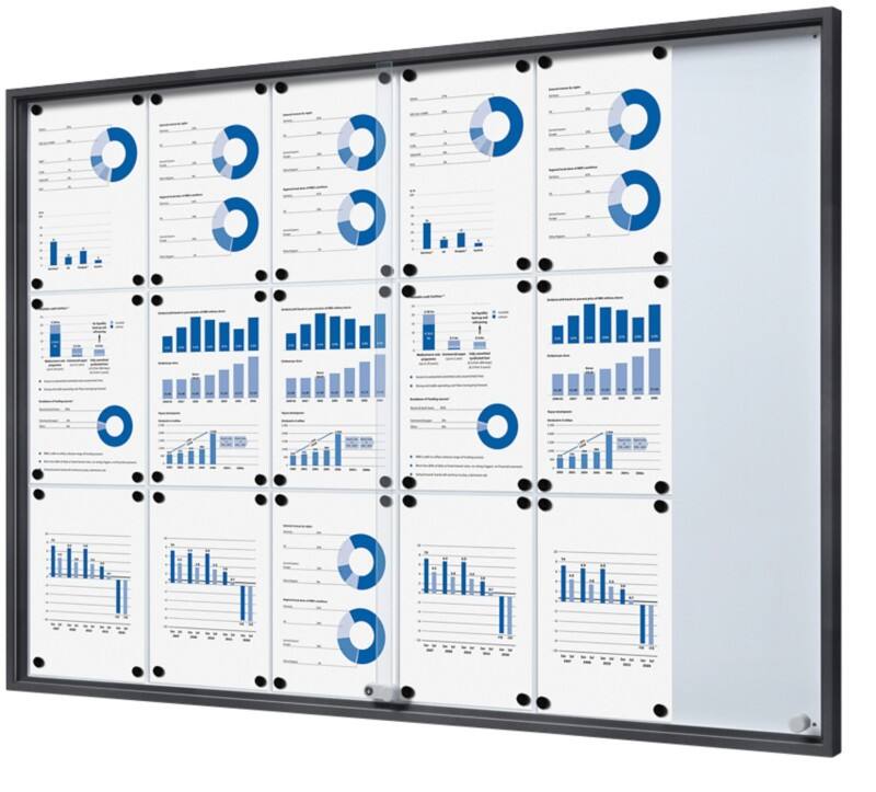 SHOWDOWN Vitrine Magnetisch 18 x A4 Wandmontage Afsluitbaar Binnen 134,6 (B) x 94,8 (H) cm Antraciet