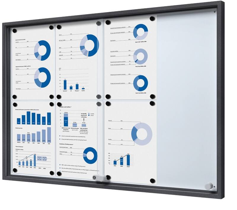 SHOWDOWN Vitrine Magnetisch 8 x A4 Wandmontage Afsluitbaar Binnen 90,6 (B) x 64,1 (H) cm Antraciet