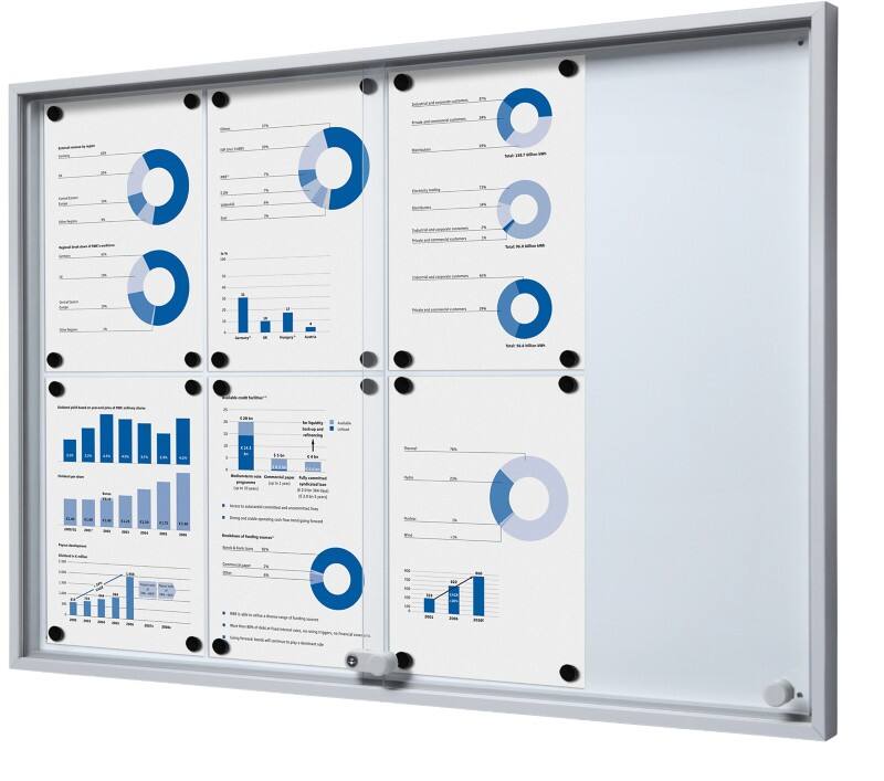 SHOWDOWN Vitrine Magnetisch 8 x A4 Wandmontage Afsluitbaar Binnen 90,6 (B) x 64,1 (H) cm Zilver