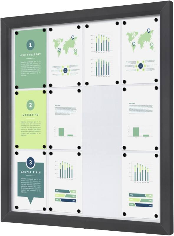 SHOWDOWN Vitrine Magnetisch 12 x A4 Wandmontage Afsluitbaar Buiten 97 (B) x 101,2 (H) cm Antraciet